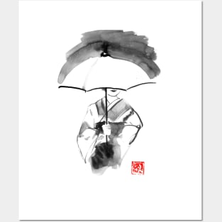 geisha under umbrella Posters and Art